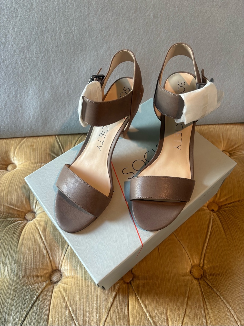 Sole Society Brown Leather Open-Toe Ankle-Strap Heels